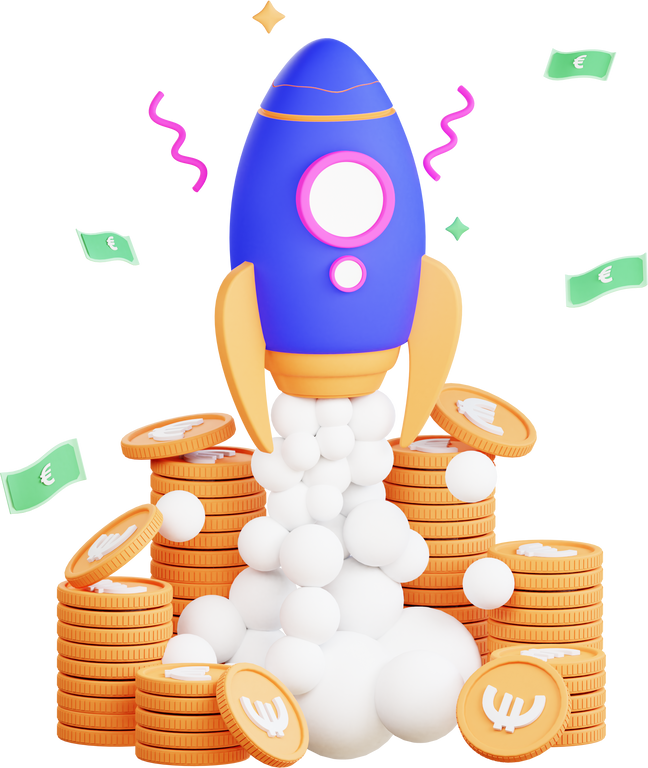 3D rocket business illustration